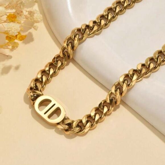 SALE 18k Stamped Gold Filled Designer Chain Necklace - Picture 1 of 4